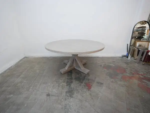 Large Round Ash Wood Trestle Dining Table 66 D x 30 H