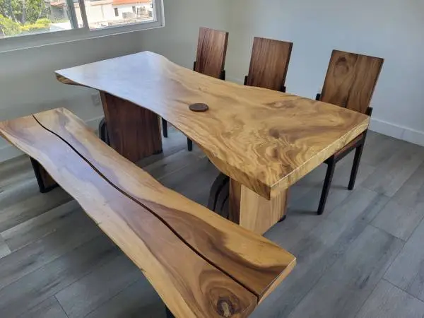 HD Buttercup Solid Wood Live Edge Dining Table Set w/ Bench & 3 Chairs