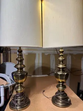 Pair of Vintage MCM Stiffel Brass Hollywood Regency Table Lamp