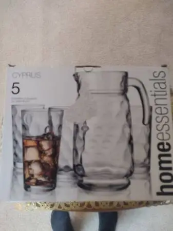 Cypress 5 piece glass set 66 oz pitcher and 4 highballs each 17 oz new in box