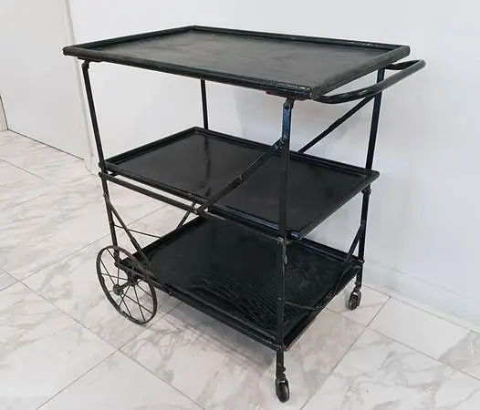 Black Mid‑Century Industrial 3‑Tier Bar Cart
