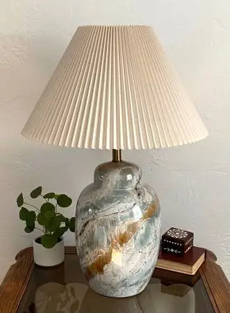 MCM Faux Marble Ceramic Ginger Jar Table Lamp