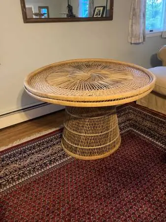 Vintage Wicker and Rattan Peacock Table