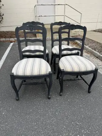 Set of four vintage country french shabby chic style gray dining chair