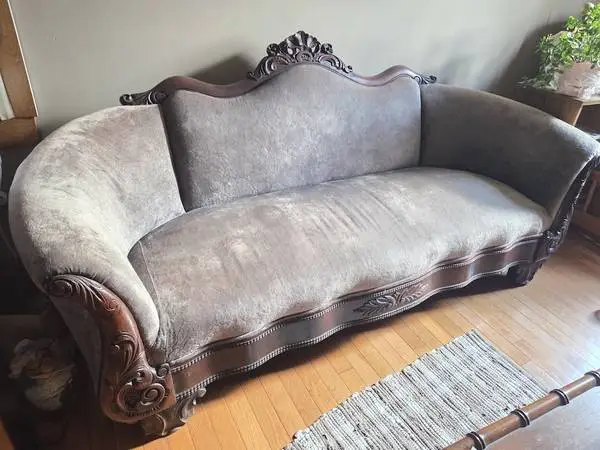 Victorian Antique Sofa Loveseat - Solid Wood Uphoistered