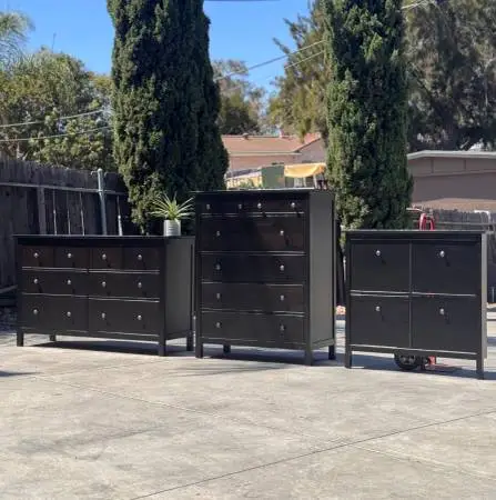 IKEA HEMNES Black 3-Piece Dresser Set – Lowboy, Tall Boy + Cabinet