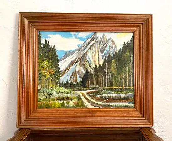 Original Vintage Mountain Landscape Acrylic Painting