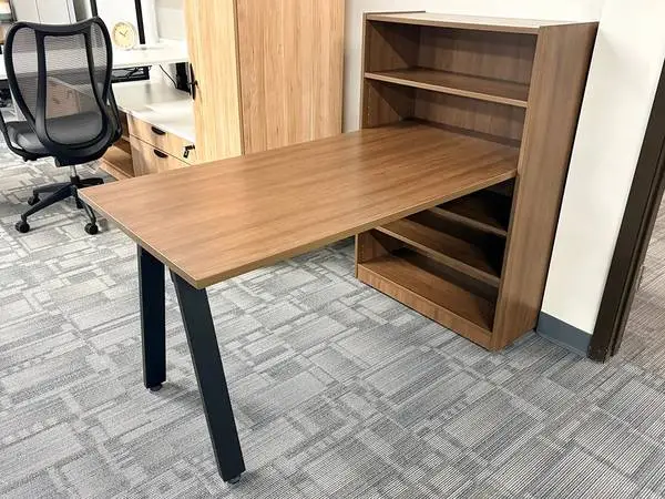 *9 colors 60,66,71w x 30d Metal V Leg Desk w/ 48H 3 Adj Shelf Bookcase