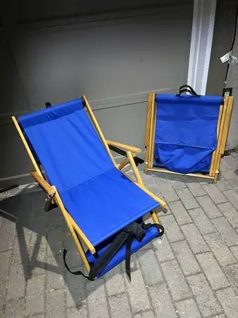 Pac-A-Pellican Vintage Folding Backpack Beach Chairs Pair Blue Reclining Maui