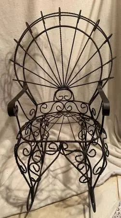 Antique Style Wrought Iron Kids Rocking Chair Scrollwork Garden Piec