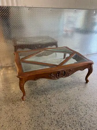 Vintage cherry and glass Ethan Allen French provincial coffee table