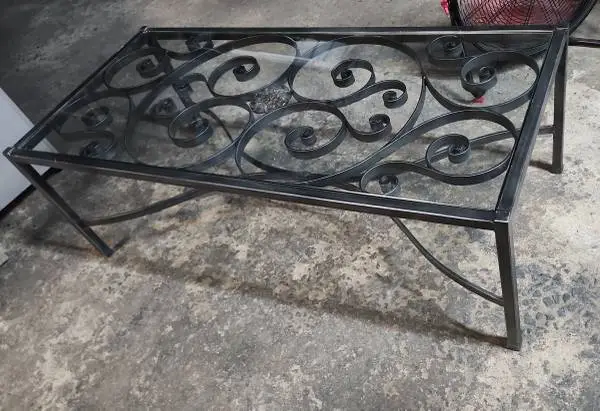 Ethan Allen Wrought Iron Glass Coffee Table