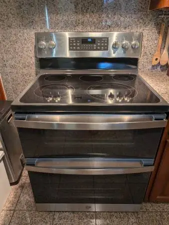 GE double oven electric range.