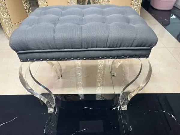 MODERN LUCITE TUFTED BENCH WITH NAILHEAD TRIM AND WATERFALL LEGS!