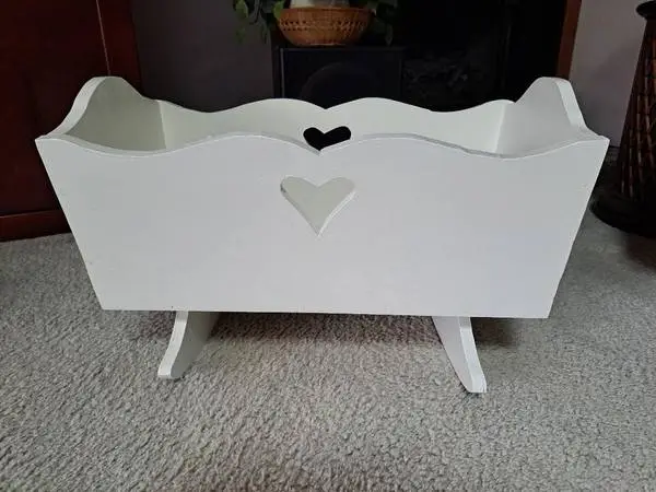Vintage handmade solid wood white rocking cradle