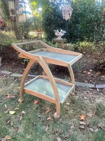 Vintage teak and glass patio serving cart