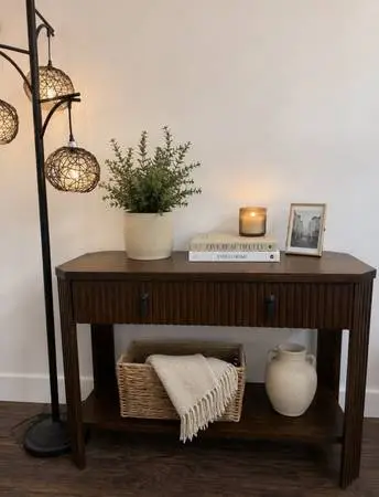 Solid Wood Fluted Console Table with 2 Drawers and a Shelf 46”L × 18”W