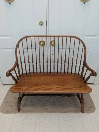 SIGNED 17 SPINDLE HITCHCOCK WINDSOR BENCH