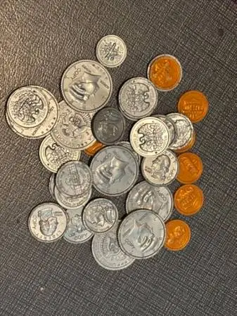 Set of fake/plastic/play money coins