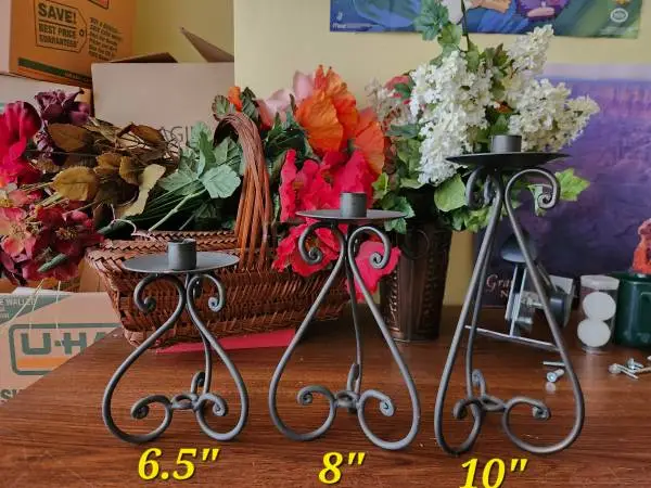 Black iron candle stick holder set of 3 for sale