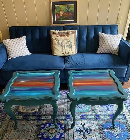 Side Tables - Pair of French - Hand Painted - Provence Sunset