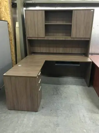 Harmony Modern Walnut 71wX15dX48h Office Desk 2 Door Hutch MSRP $855
