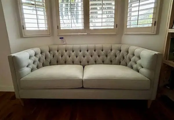 Anthropologie Custom Made Chesterfield Linen Sofa Couch Light Green