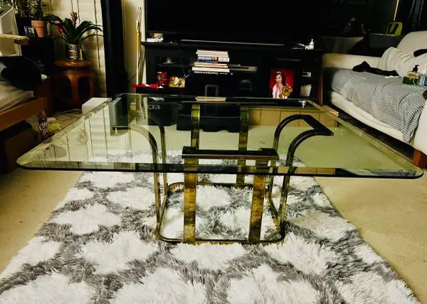 Vintage 1970s Hollywood Regency Brass & Glass Coffee Table