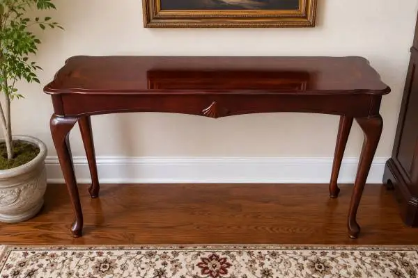 Elegant Console / Sofa Table – Inlaid Top & Queen Anne Style