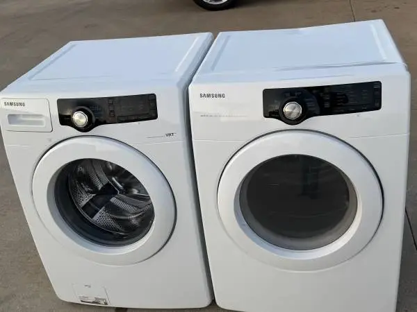 White color  front load Samsung washer and dryer high efficiency