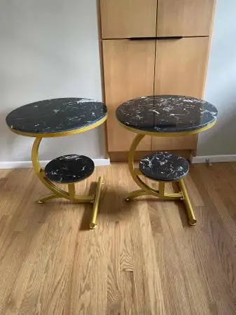 Set of 2 Mod Double Marble-Topped End Tables/Nightstands-Unique!