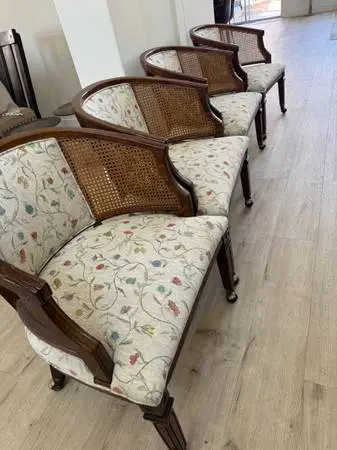 Curved back cane accent chairs / dining chairs / chair on wheels / mid