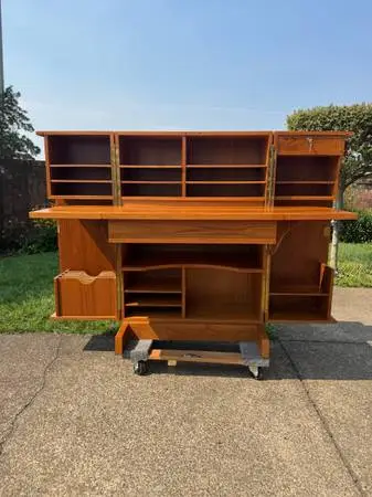 Teak Magic Box Fold Out Secretary Desk and Cabinet