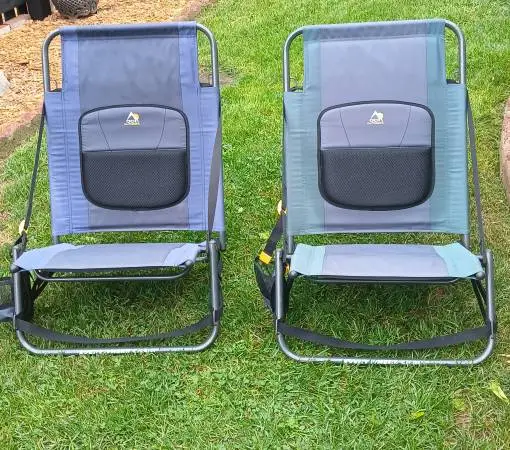 2 GCI OUTDOOR EVERYWHERE CHAIRS CAMP CHAIRS LIKE NEW.ADULTS 250 LBS.