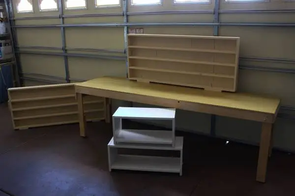 Wood Working Table with Shelving