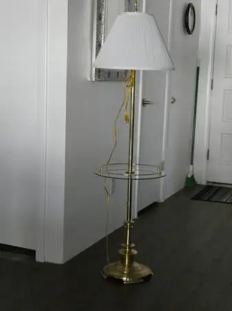 Stiffel floor lamp with glass table shelf