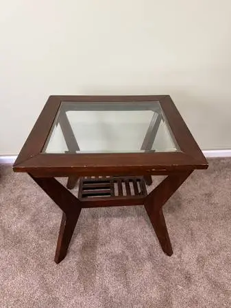 Wood Side Table with Glass Top
