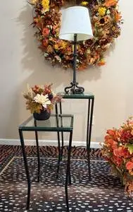 Pair of Black Metal and Glass Accent Tables