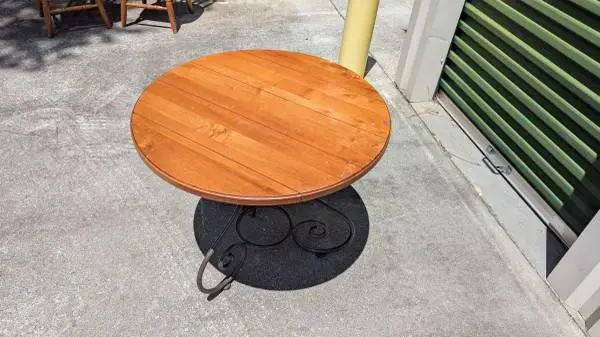 Ethan Allen round wood and wrought iron side table