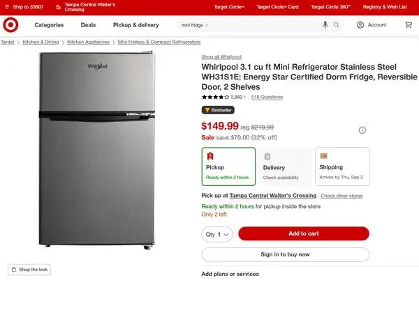 Whirlpool mini fridge with top separate freezer🌀🌀🌀