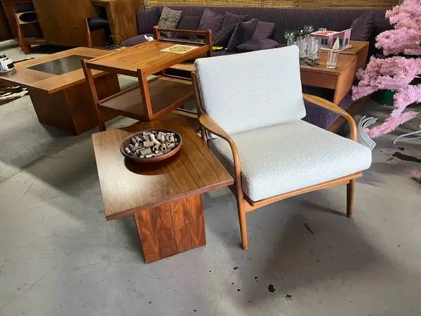 Mid Century Modern walnut side Table Display Pedestal