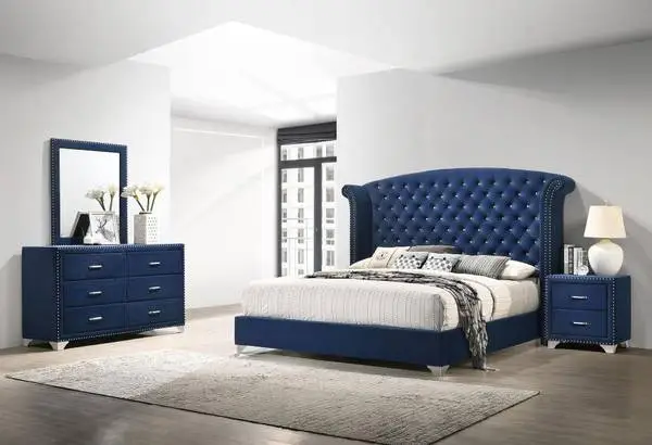 COASTAL FURNITURE SALE! The MELODY Blue Velvet 4PC. BEDROOM SET