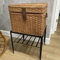 Wicker Trunk on Wrought Iron Stand