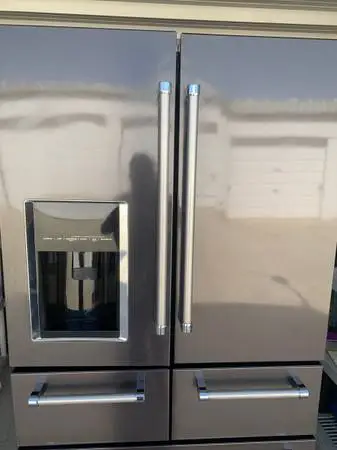 “BIG AND BEAUTIFUL GREY STAINLESS STEEL REFRIGERATOR