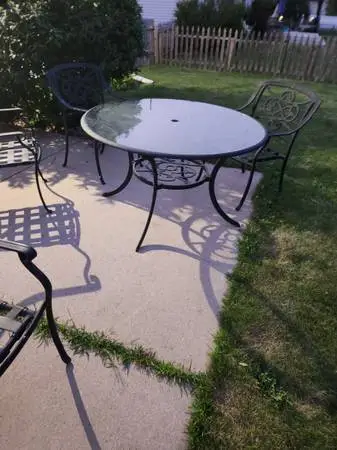 48-Inch Round Glass Top Patio Table with Umbrella Hole – Metal Frame –