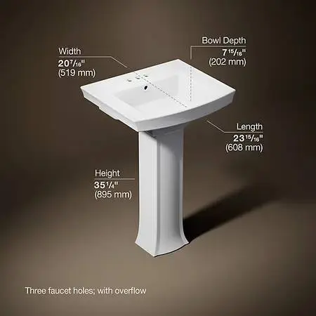 Kohler Archer 24 Pedestal Bathroom Sink with 3 Holes