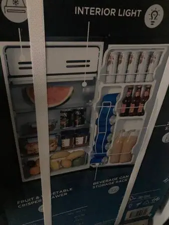 Refrigerator,3.3 ft.³,black,new in box,under counter/bar ht,hlp  dlvr