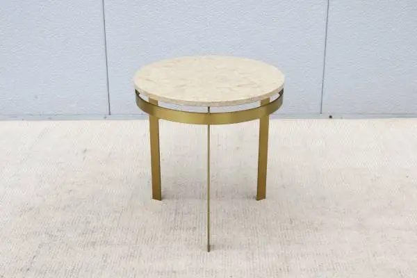 Vintage Mid-Century Modern Marble and Brass Finished Tripod Side Table