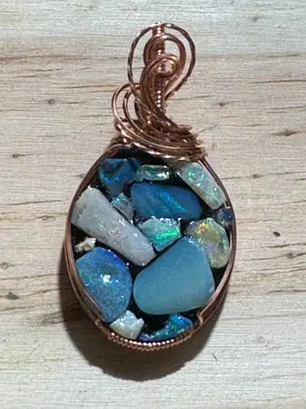 Australian Opal Mosiac, Copper Wire Wrapped  Pendant