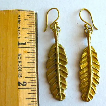 Feather Dangle Pierced Gold Tone Earrings